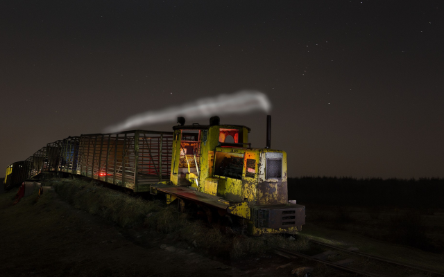 2048x1152 pix. Wallpaper narrow-gauge, railway, railroad, night, train