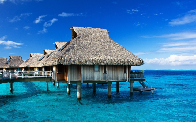 2048x1182 pix. Wallpaper ocean, water villa, nature, resort, bungalow, sea, tropical, bora bora