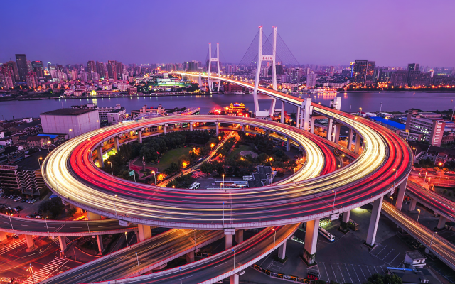 4096x2160 pix. Wallpaper nanpu bridge, shanghai, china, motion blur, road, cityscape, city, night, bridge