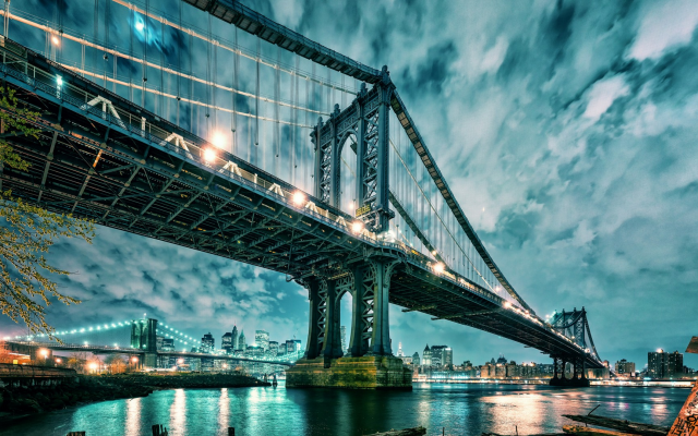 1920x1080 pix. Wallpaper manhattan, manhattan bridge, bridge, architecture, usa, new york, night, city