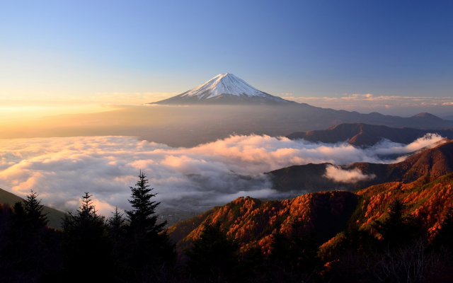 2560x1440 pix. Wallpaper mount fuji, clouds, sky, nature, landscape, sunlight, japan