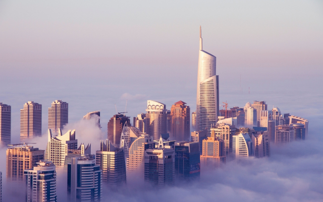 2560x1707 pix. Wallpaper dubai, united arab emirates, skyscrapers, clouds, mist, city