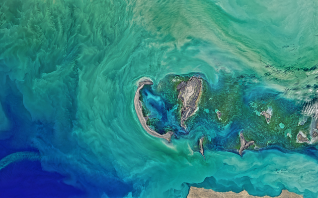 8192x4986 pix. Wallpaper ice scours, caspian sea, nasa, satellite photo, planet, earth, islands, ocean, nature