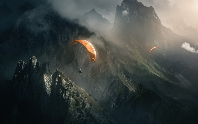 1920x1080 pix. Wallpaper nature, landscape, mountain, paragliding