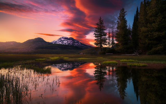 2048x1366 pix. Wallpaper nature, lake, reflection, forest, usa, mountains, sunset