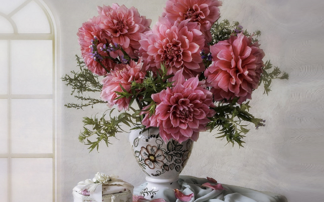 1920x1350 pix. Wallpaper dahlias, flowers, vase, bouquet