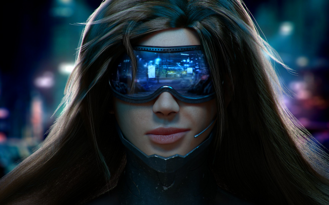 1920x1080 pix. Wallpaper cyberpunk, girl, brunette, glasses