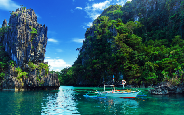 3020x2000 pix. Wallpaper sea, tree, rocks, boat, philippines, palawan, el nido, nature