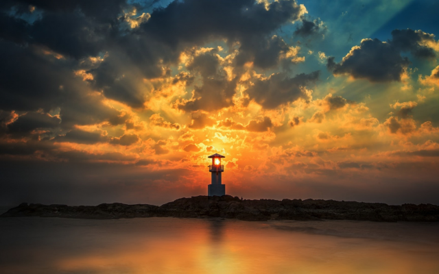 1920x1080 pix. Wallpaper khao lak, thailand, sunrise, sun, lighthouse, calm, sea, nature