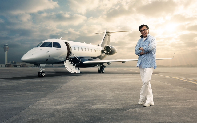 2560x1600 pix. Wallpaper actor, smile, airfield, glasses, jackie chan, private jet, aircraft, aviation, embraer, legacy 500