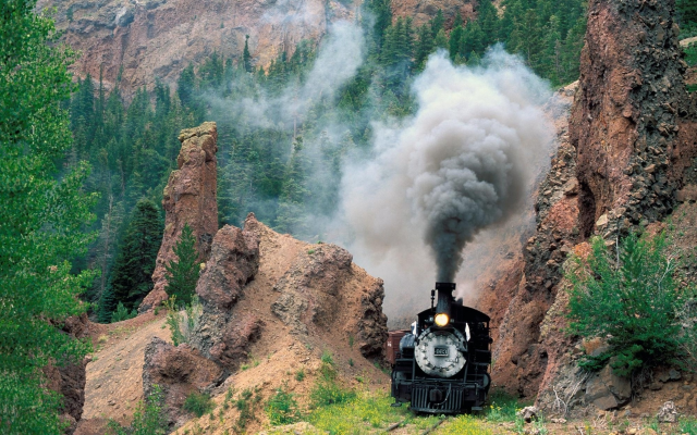 1920x1200 pix. Wallpaper cumbres and toltec scenic railroad, train, mountains, pipe, smoke, railways, steam train