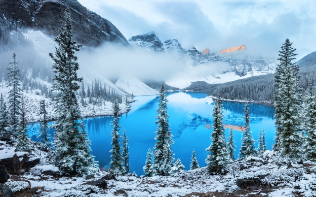 1925x1080 pix. Wallpaper moraine lake, canada, alberta, lake, mountains, clouds, winter, nature, snow