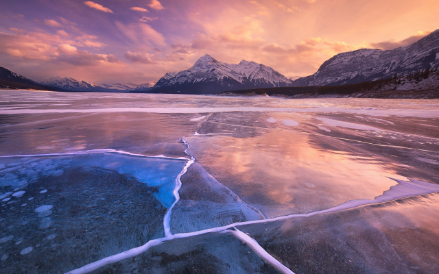 3840x2160 pix. Wallpaper abraham lake, alberta, canada, nature, ice, winter, sunset