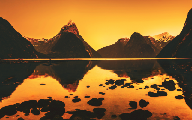 6756x3592 pix. Wallpaper photography, digital art, mountain, lake, sunset