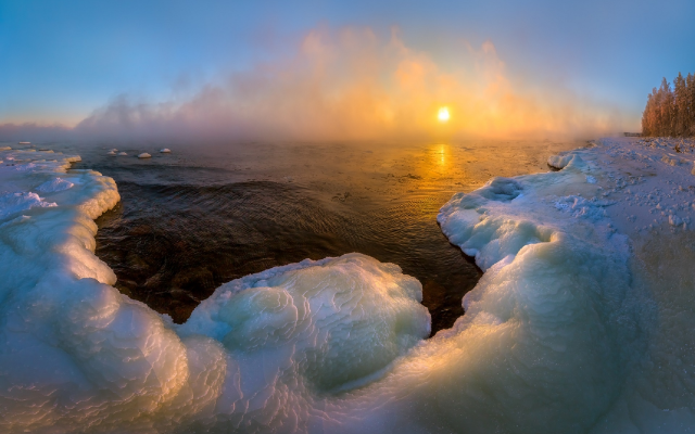 1920x1204 pix. Wallpaper ladoga lake, ice, coast, cold, sunset, winter, lake, nature, russia