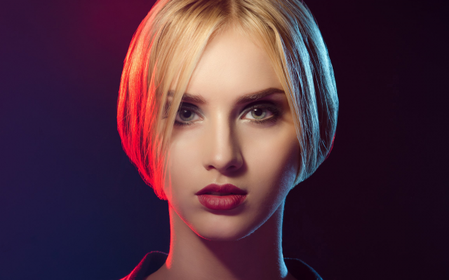 2560x1440 pix. Wallpaper women, blonde, face, portrait, red lips