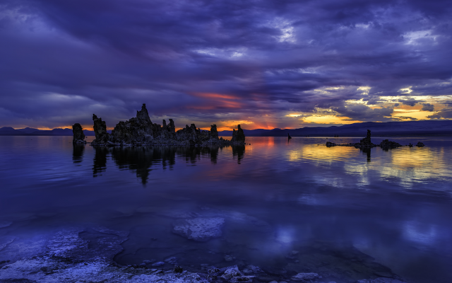 2048x1365 pix. Wallpaper yosemite, mono lake, sky, clouds, sunset, evening, lake, rocks, nature