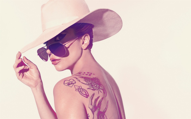 1920x1200 pix. Wallpaper lady gaga, singer, actress, women, hat, sunglasses, tattoo, bare shoulders, mary ellen matthews