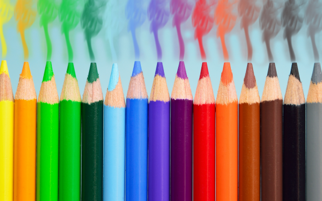 6016x3128 pix. Wallpaper pencil, smoke, colorful, spectrum