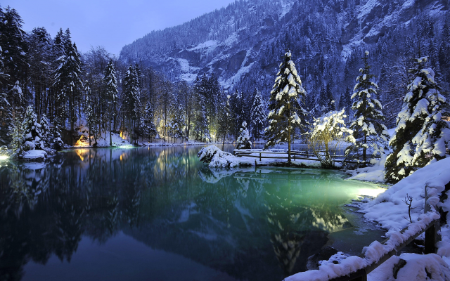 3184x2120 pix. Wallpaper blausee lake, switzerland, winter, mountains, tree, lake, landscape
