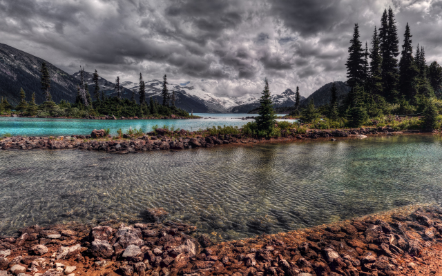 2560x1600 pix. Wallpaper lake, river, forest, mountains, clouds, nature