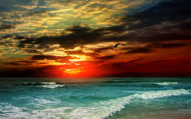 6134x4812 pix. Wallpaper landscape, ocean, sunset, beach, sea, clouds, nature