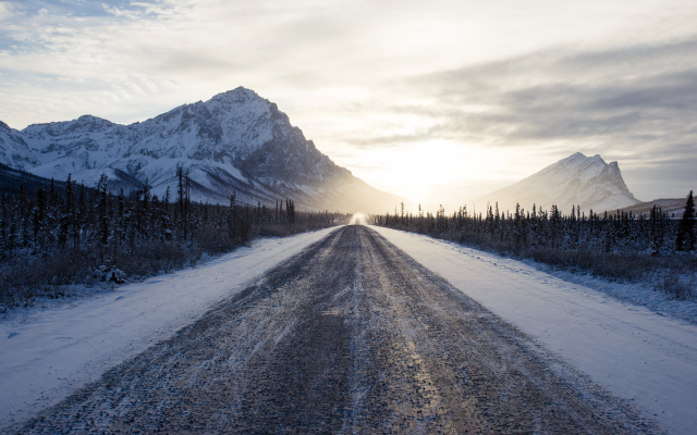 6016x4016 pix. Wallpaper road, asphalt, winter, snow, mountains, nature