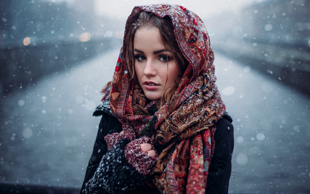 2048x1365 pix. Wallpaper girl, brunette, model, snow, winter, russian, women