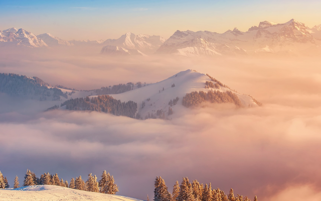 1920x1080 pix. Wallpaper rigi, switzerland, landscape, mist, mountains, snow, clouds