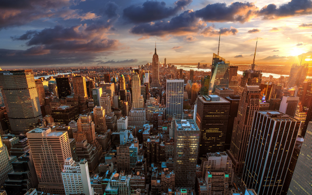 1920x1080 pix. Wallpaper New York, New York City, sunset, city, aerial view, usa