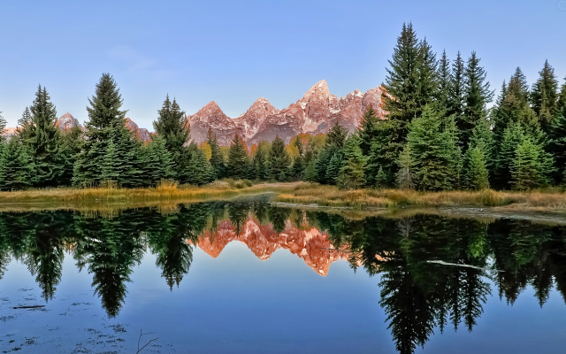 3840x2400 pix. Wallpaper nature, autumn, mountains, forest, tree, sky, reflection, grand teton national park