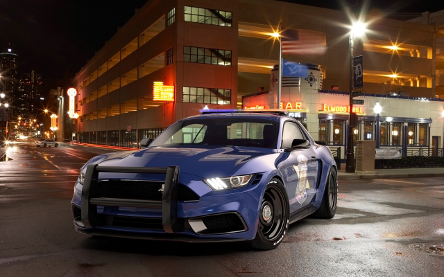 2560x1600 pix. Wallpaper ford mustang, notchback design, police, cars, street, night, city