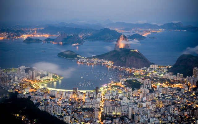 2738x1825 pix. Wallpaper rio de Janeiro, sea, coast, evening, lights, brazil, city, mountains