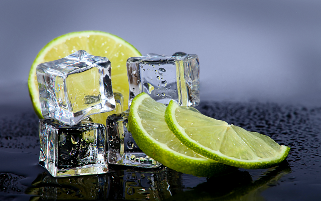 5282x3522 pix. Wallpaper ice, lime, cubes, food