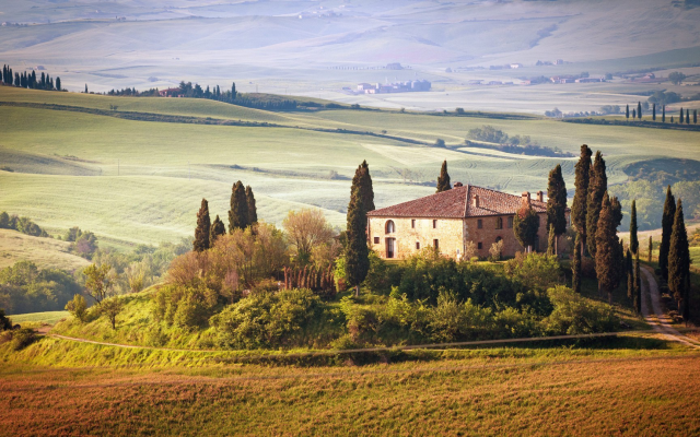 1920x1080 pix. Wallpaper Tuscany, Italy, nature, landscape, house, dreams