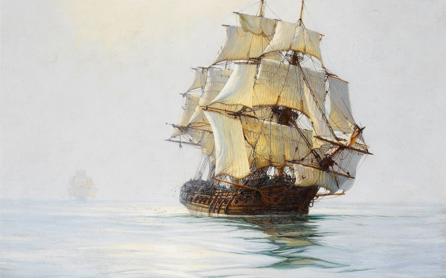1920x1400 pix. Wallpaper painting, sea, sailboat, frigate, montague dawson, ship