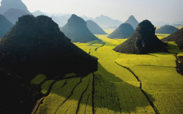 1920x1080 pix. Wallpaper Pyramidal Hills, Luoping, China, green, field, mountain, nature, landscape, Rapeseed Fields