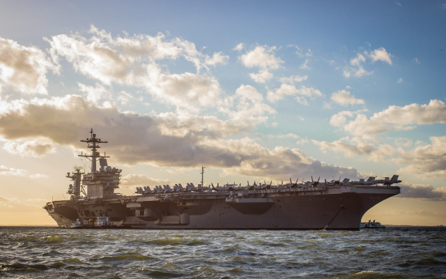 2000x1310 pix. Wallpaper aircraft carrier, ship, sea, clouds