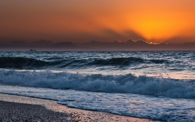 1920x1080 pix. Wallpaper sea, beach, sun, sunset, waves, surf, cloudy, nature
