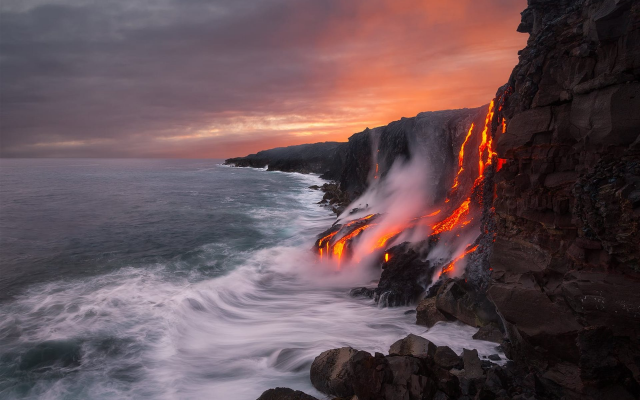 1920x1280 pix. Wallpaper nature, landscape, hawaii, lava, ocean, usa, rock, sunset