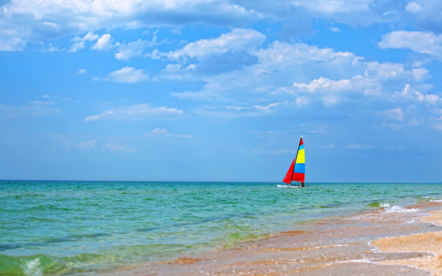 4096x2729 pix. Wallpaper sea, sail, beach, sky, nature