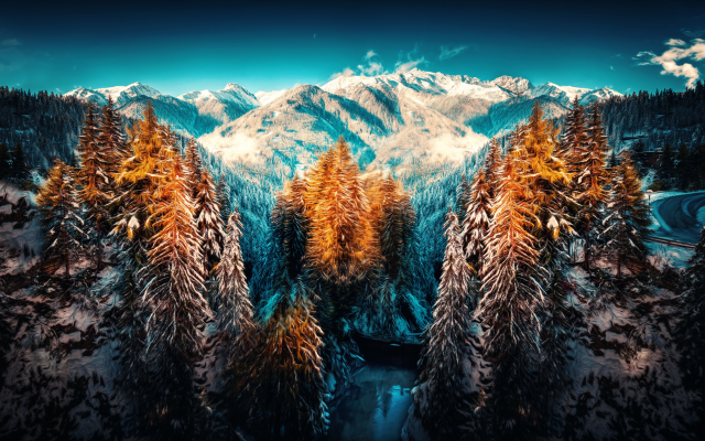 6240x3744 pix. Wallpaper winter, forest, snow, nature, landscape, mountains, tree