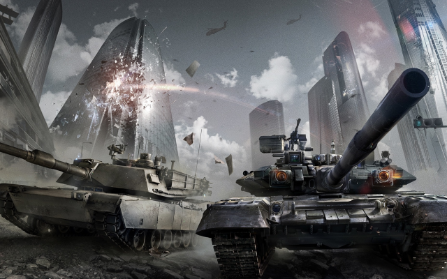 2560x1158 pix. Wallpaper armored warfare, video games, tank, city, t-90