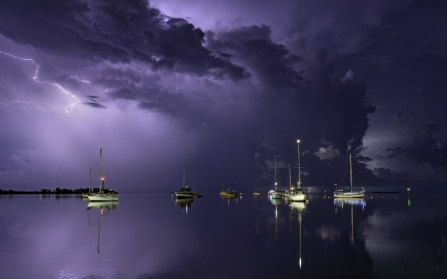 1920x1282 pix. Wallpaper thunderstorm, sea, clouds, yachts, reflection, nature, lightning