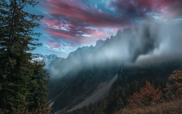 1920x1280 pix. Wallpaper alps, mountains, haze, fog, sky, nature