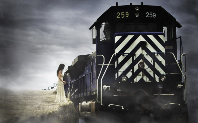 1920x1200 pix. Wallpaper train, smoke, women, girl, brunette, white dress