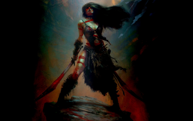 1920x1080 pix. Wallpaper warrior, sword, blood, fantasy, art