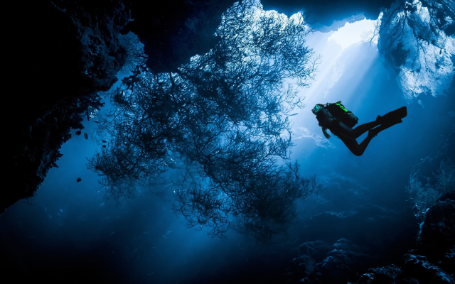 2500x1764 pix. Wallpaper water, sea, diving, diver, underwater, nature, cave diving
