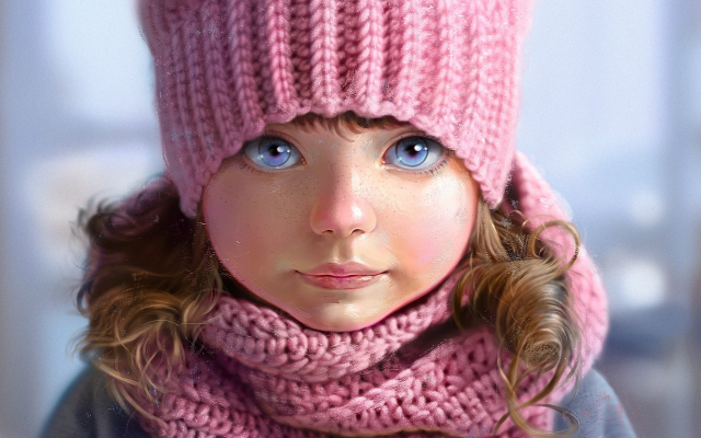 1920x1440 pix. Wallpaper picture, child, girl, baby, art, hat, winter, scarf