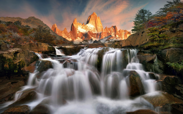 2048x1367 pix. Wallpaper argentina, patagonia, mountains, stones, waterfall
